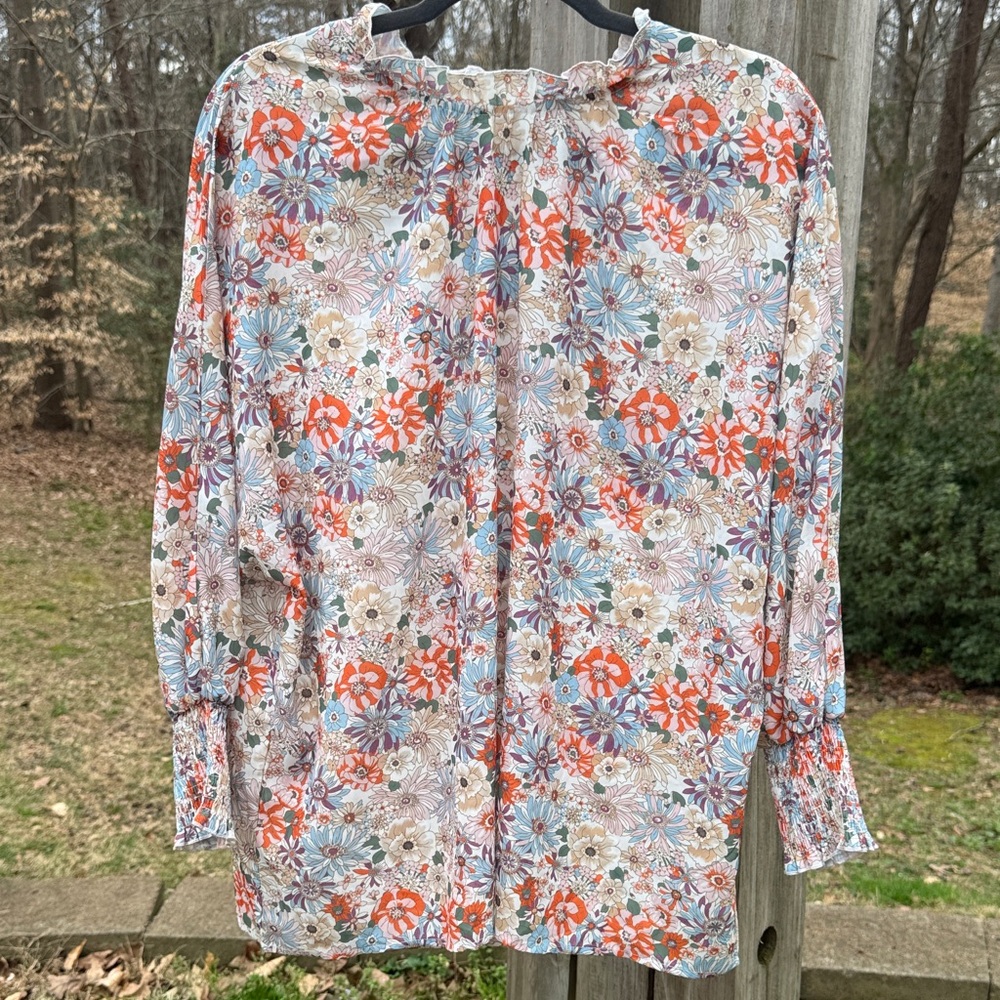 Floral Long-Sleeve Peasant Blouse - Multi
